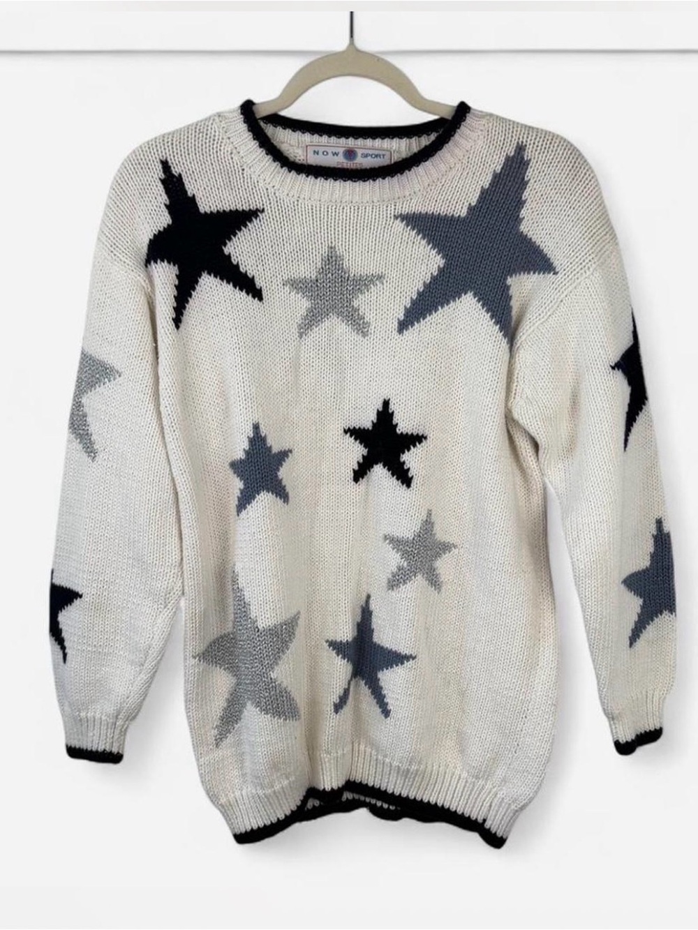 Vintage Now Sport star sweater petite small ivory black gray knit